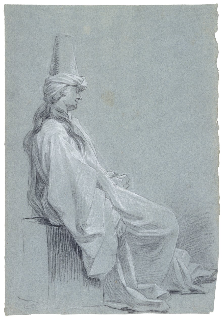 En ung mann sitter i orientalsk kostyme, 1748 (kritt på lagt papir) av Joseph Marie Vien
