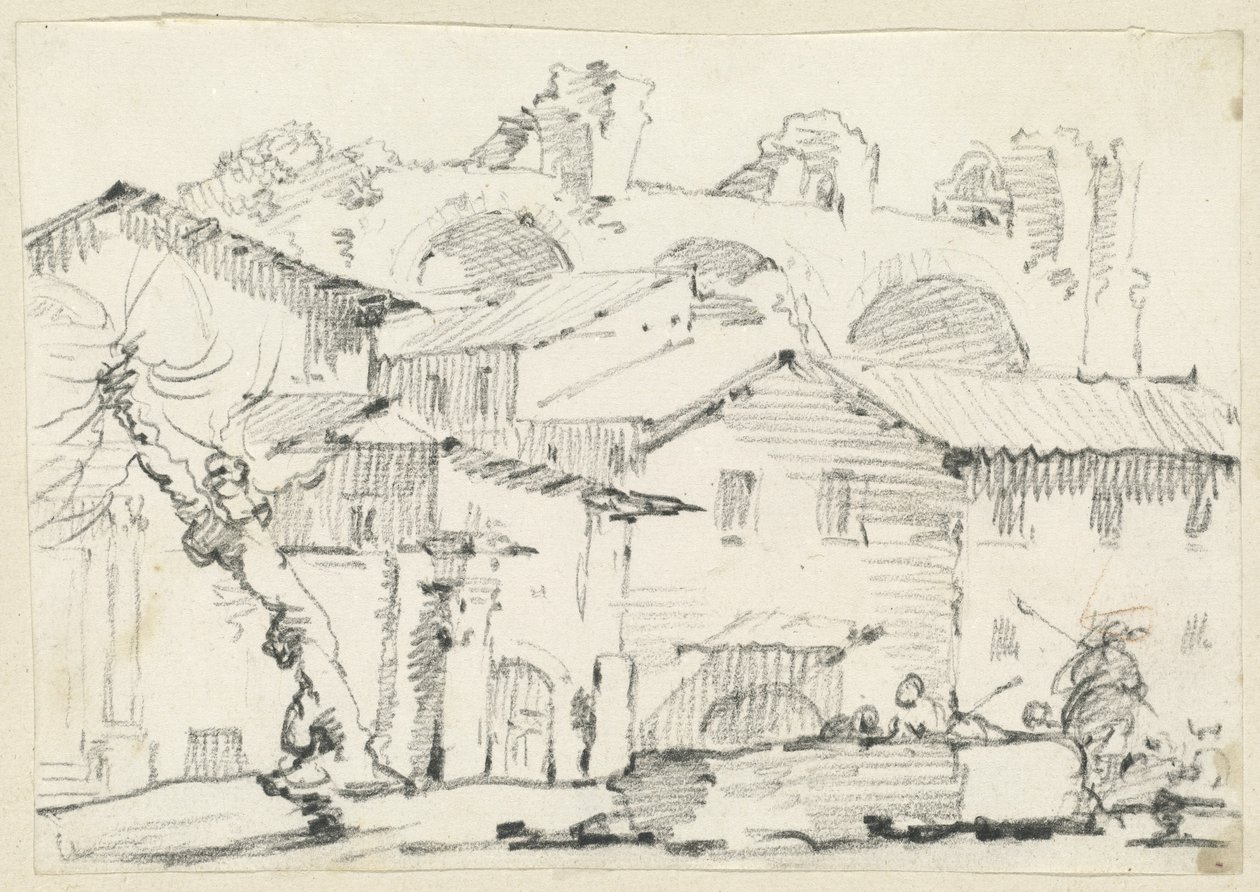 Hus på nordsiden av Forumet med Basilica of Maxentius Beyond av Joseph Marie Vien