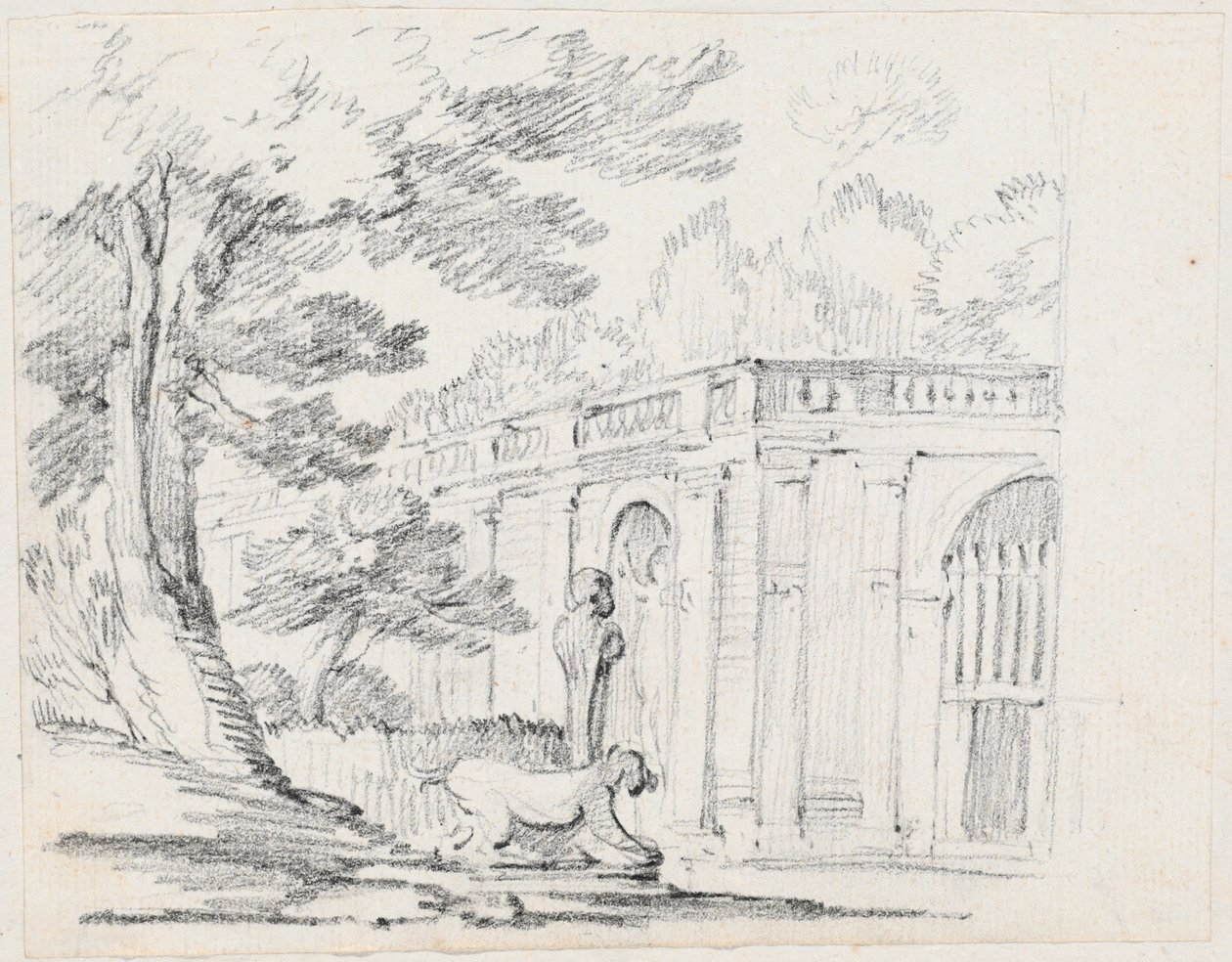 Loggia og statuer i en italiensk hage av Joseph Marie Vien