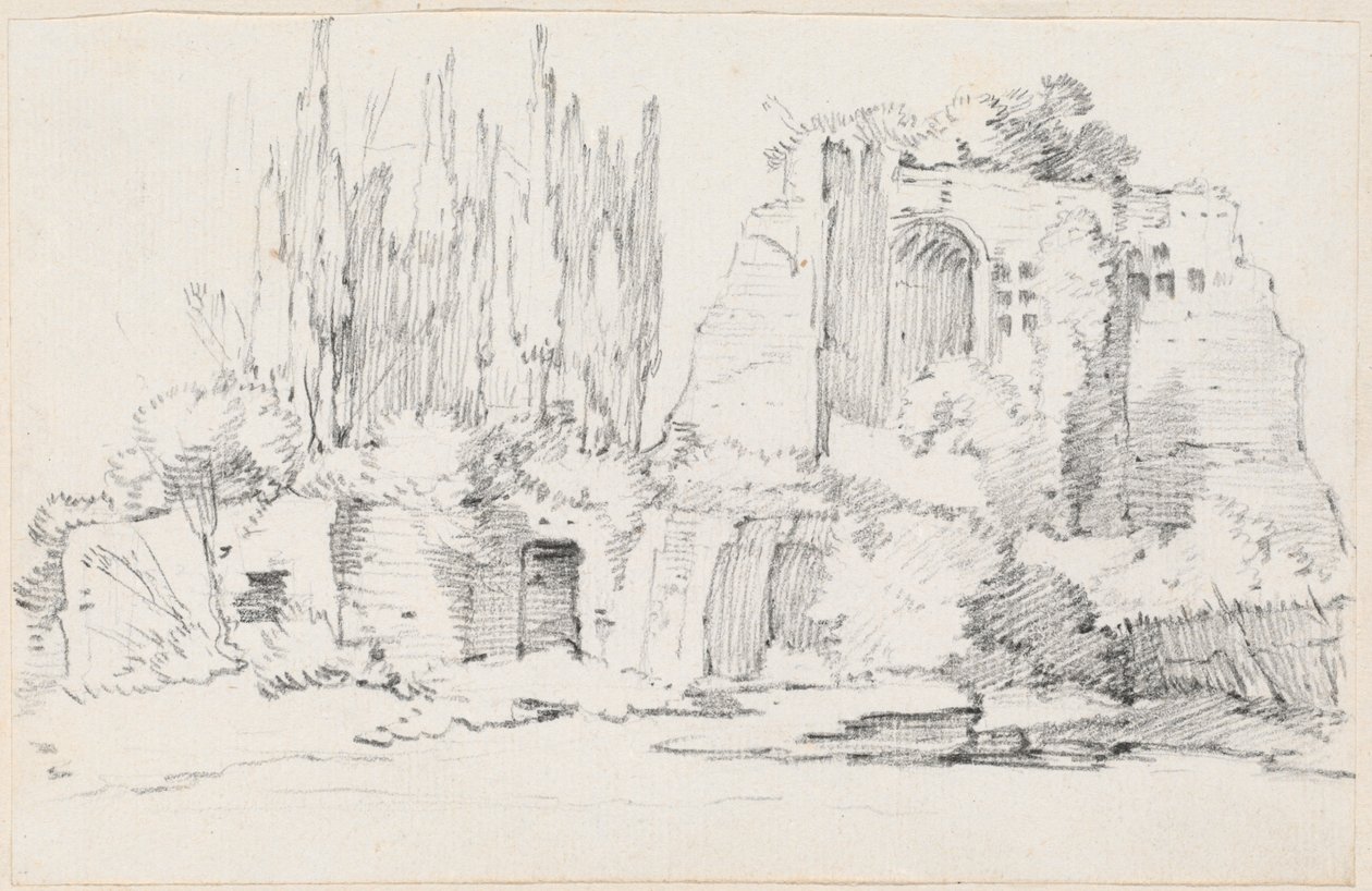 Romerske ruiner med et stativ av sypresser av Joseph Marie Vien