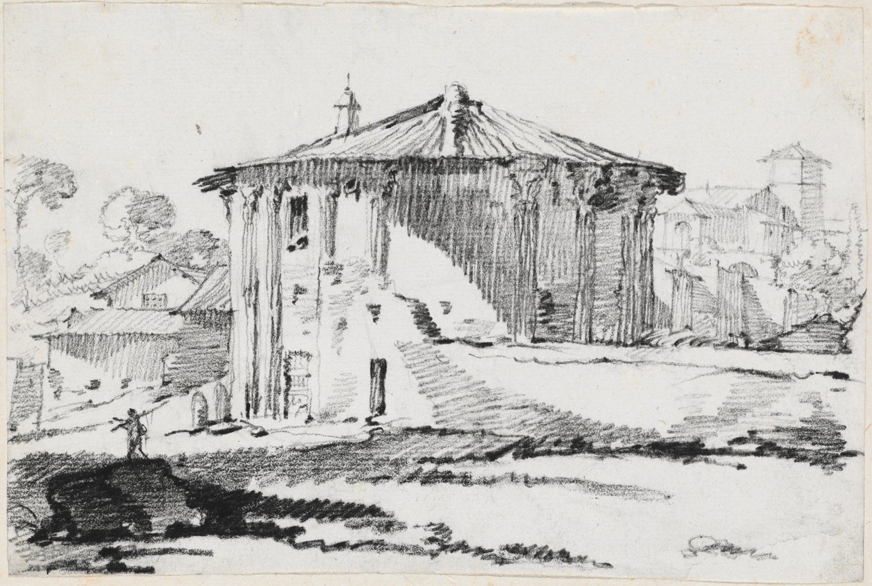 Det runde tempelet på Piazza Bocca della Verità, Roma av Joseph Marie Vien