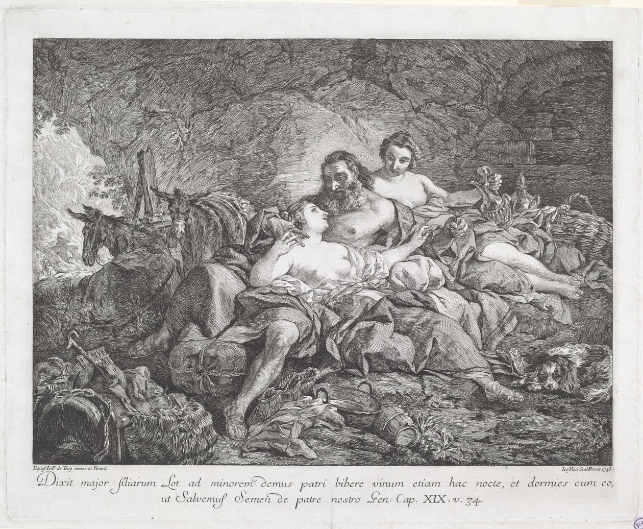 Lot og hans døtre av Joseph Marie Vien after Jean François de Troy
