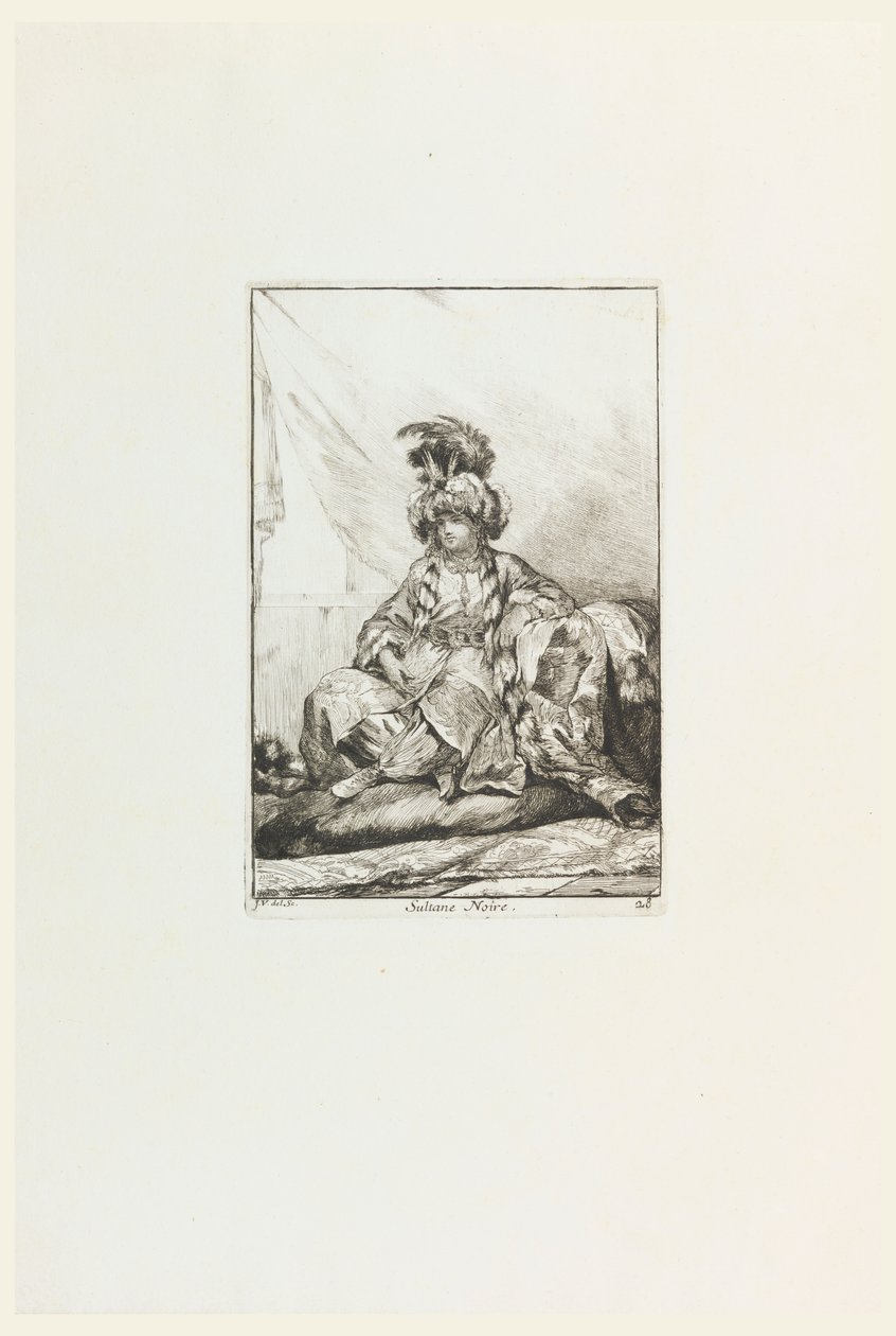 Sultane Noire (The Black Sultana), plate 28 fra serien Caravanne du Sultan à la Mecque (Sultanens karavane til Mekka) av Joseph Marie Vien the Elder