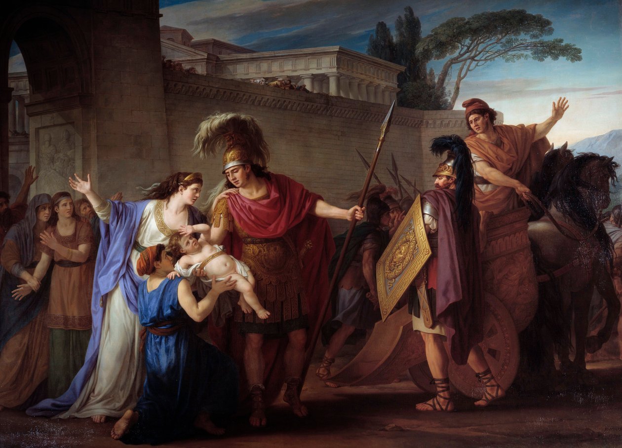 Hector og Andromaque farvel. Hector forlater sin kone og sønn Astyanax på grunn av den trojanske krigen. Maleri av Joseph Marie Vien (1716-1809) 1786 søn. 3,29 X 4,25 m av Joseph Marie, the Elder Vien