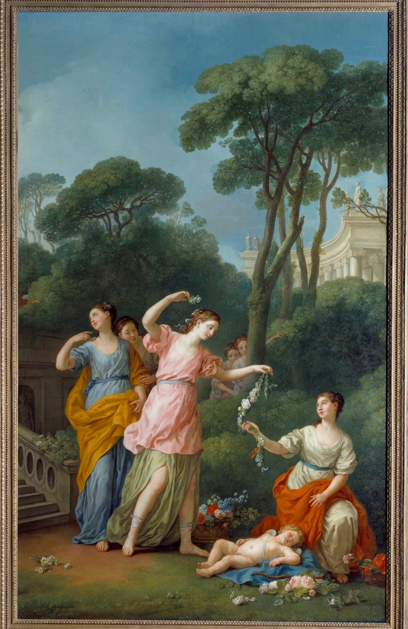 Unge greske kvinner skiller blomster Sovende Kjærlighet Maleri av Joseph Marie Vien (1716-1809) 1773 Søn. 3,35x1,94 m av Joseph Marie, the Elder Vien