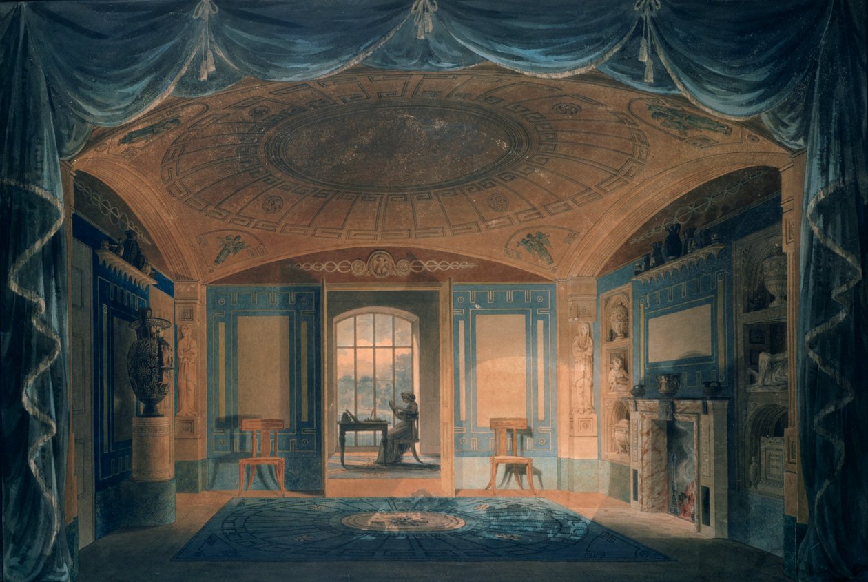 The Breakfast Room, Pitzhanger Manor, 1802 (penn og blekk med wc på papir) av Joseph Michael Gandy
