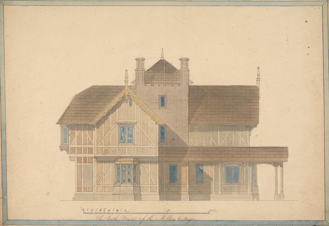 The Miller's Cottage at Chatsworth: South Front Elevation av Joseph Michael Gandy