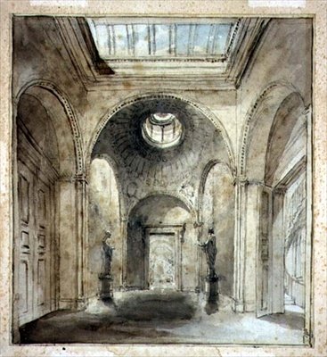Forrommet til Sir Francis Chantreys skulpturgalleri i 30 Belgrave Place designet av Sir John Soane (1753-1837) (akvarell og blyant på papir) av Joseph Michael Gandy