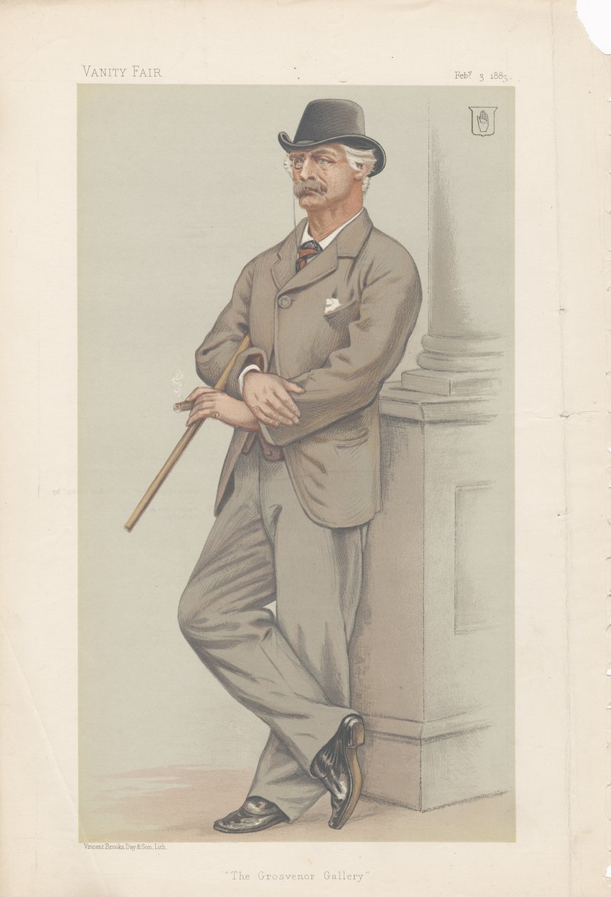 Coutts Lindsay, The Grosvenor Gallery fra Vanity Fair 3. februar 1883 (kromolitografi) av Joseph Middleton Jopling
