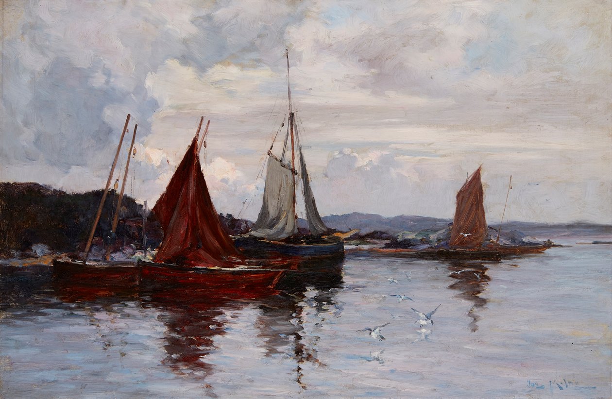 Fiskebåter i havnen (olje på lerret) av Joseph Milne