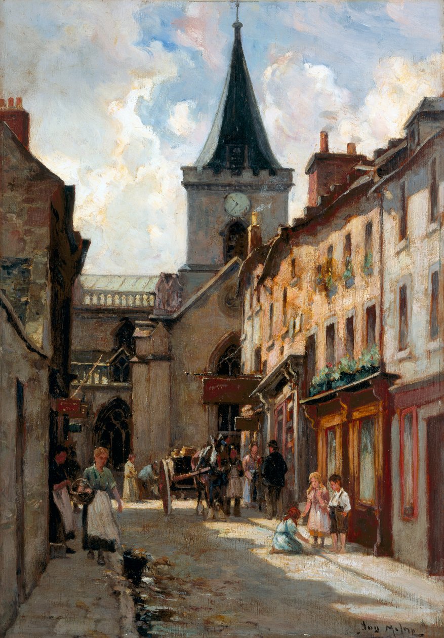 St John's Kirk fra Kirkgate, ca. 1908 (olje på lerret) av Joseph Milne