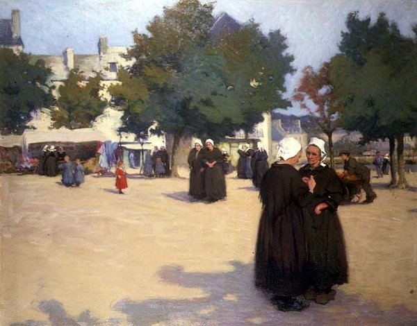 The Village Square, Bretagne (olje på lerret) av Joseph Milner Kite