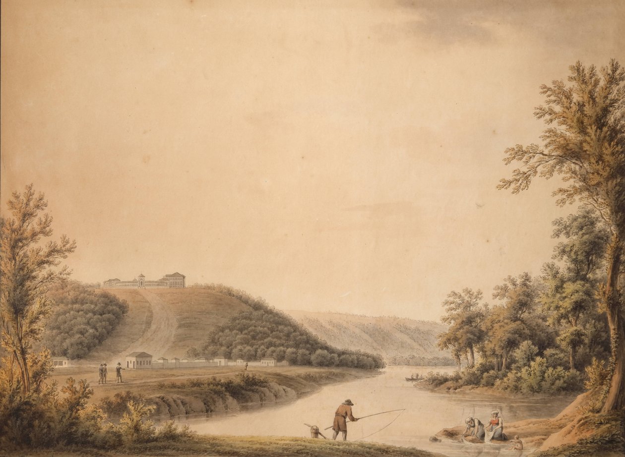 Utsikt over palasset til Kurakins eiendom Nadezhdino, 1800-tallet. av Joseph Moessmer