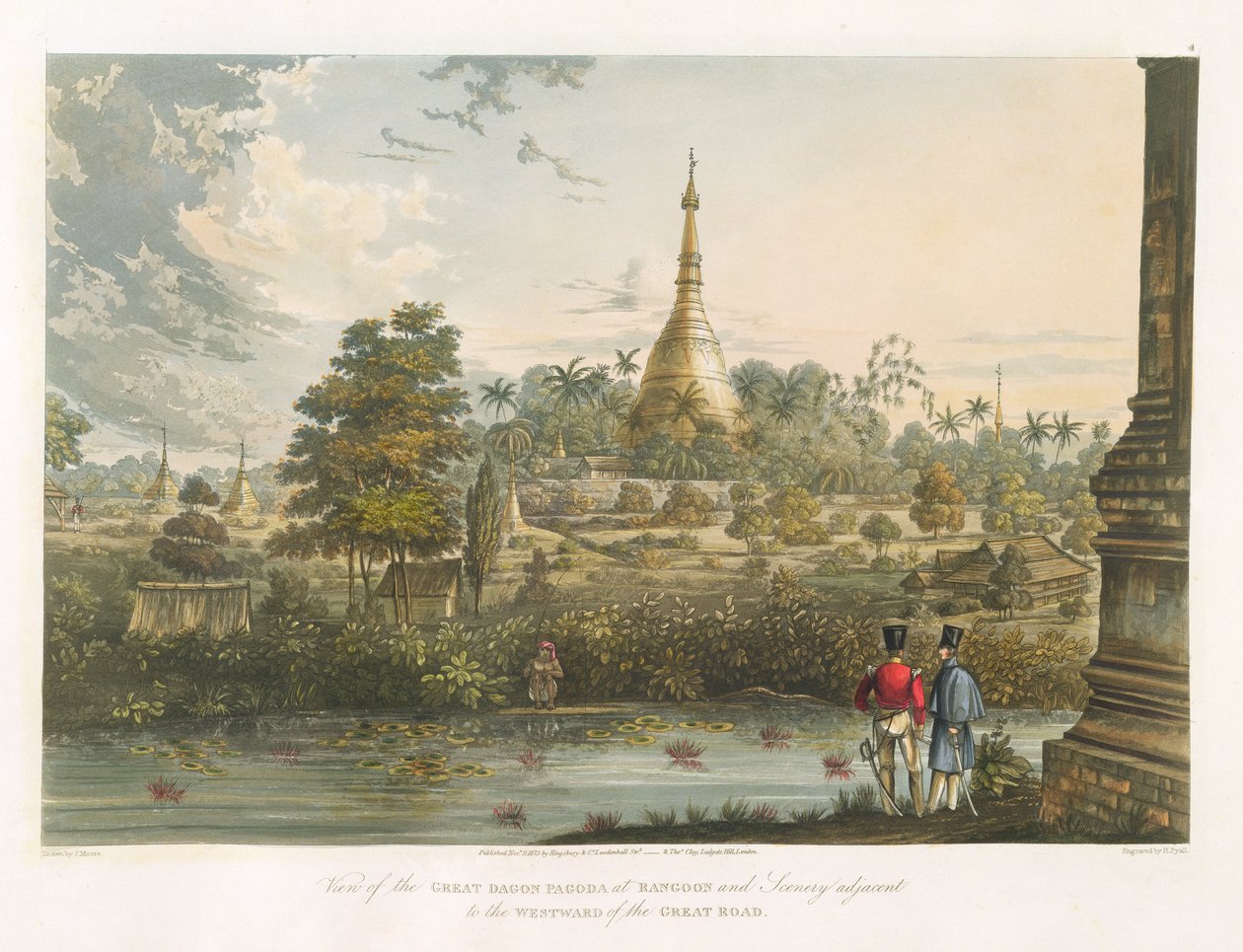 Utsikt over den store Dagon-pagoden ved Rangoon fra vest, gravert av Henry Pyall (1795-1833) 1825-26 av Joseph Moore