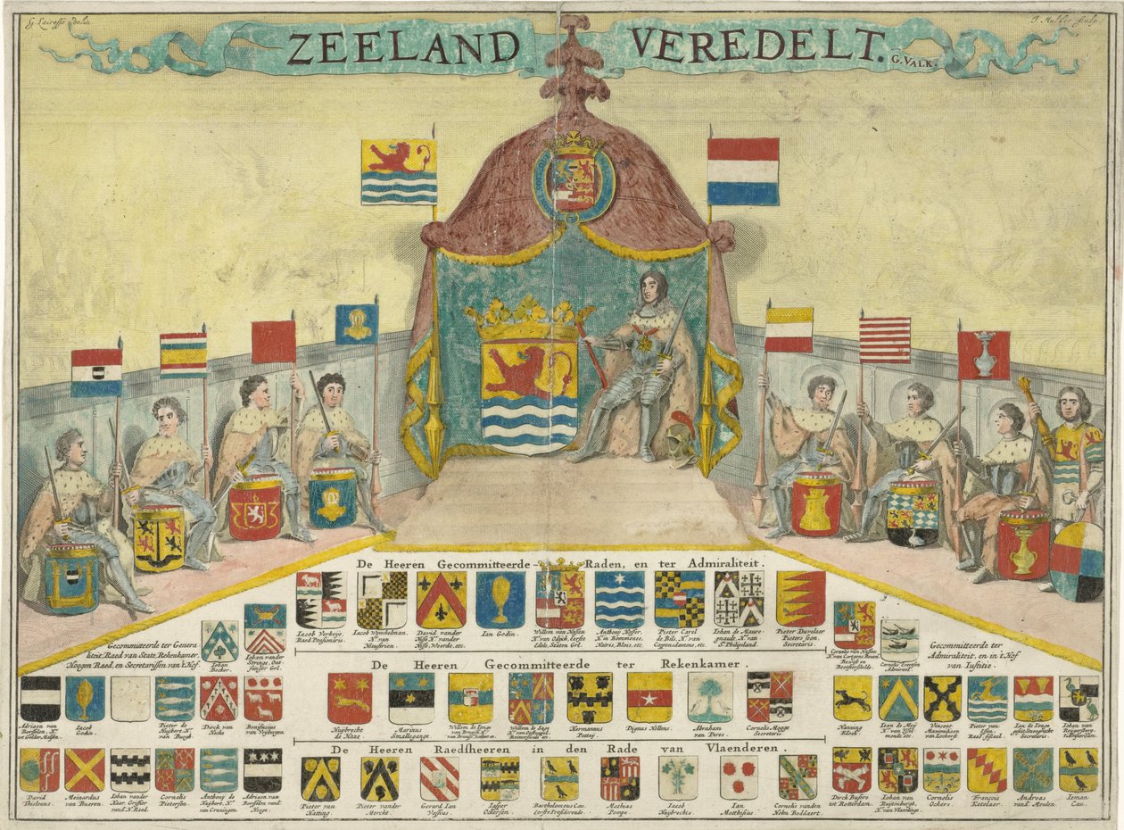 Våpen og navn på de engasjerte rådene i Zeeland og byene Zeeland Zeeland raser (tittel på objekt) av Joseph Mulder