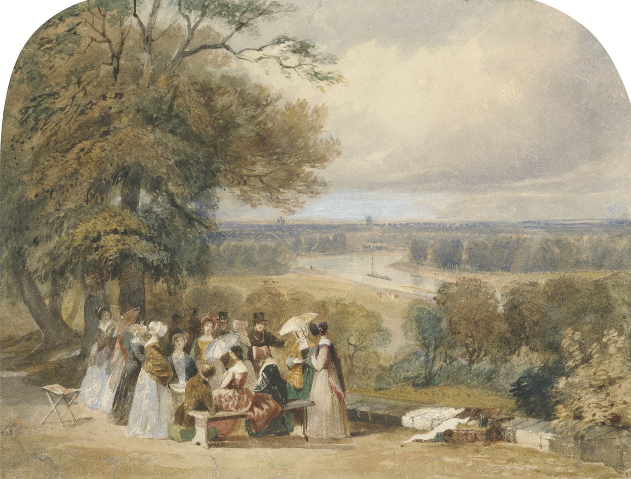 En piknik på Richmond Hill (wc med kroppsfarge og tyggegummi på papir) av Joseph Murray Ince