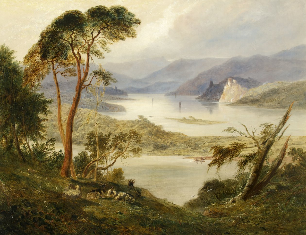 Oberwesel med Schönburg slott, ved Rhinen, 1840 av Joseph Murray Ince
