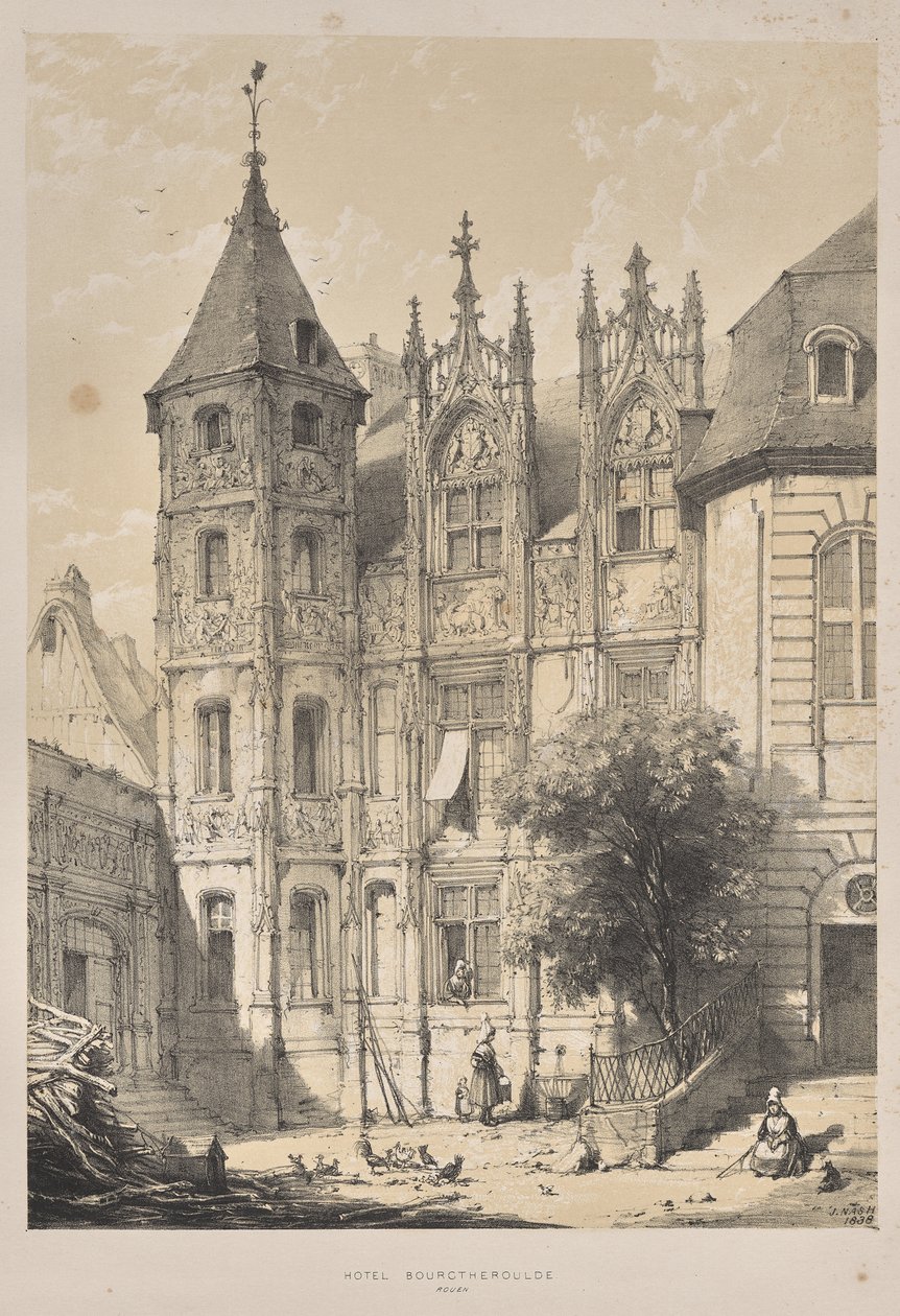 Middelalderens arkitektur: Hotel Bourgtheroulde, Rouen av Joseph Nash