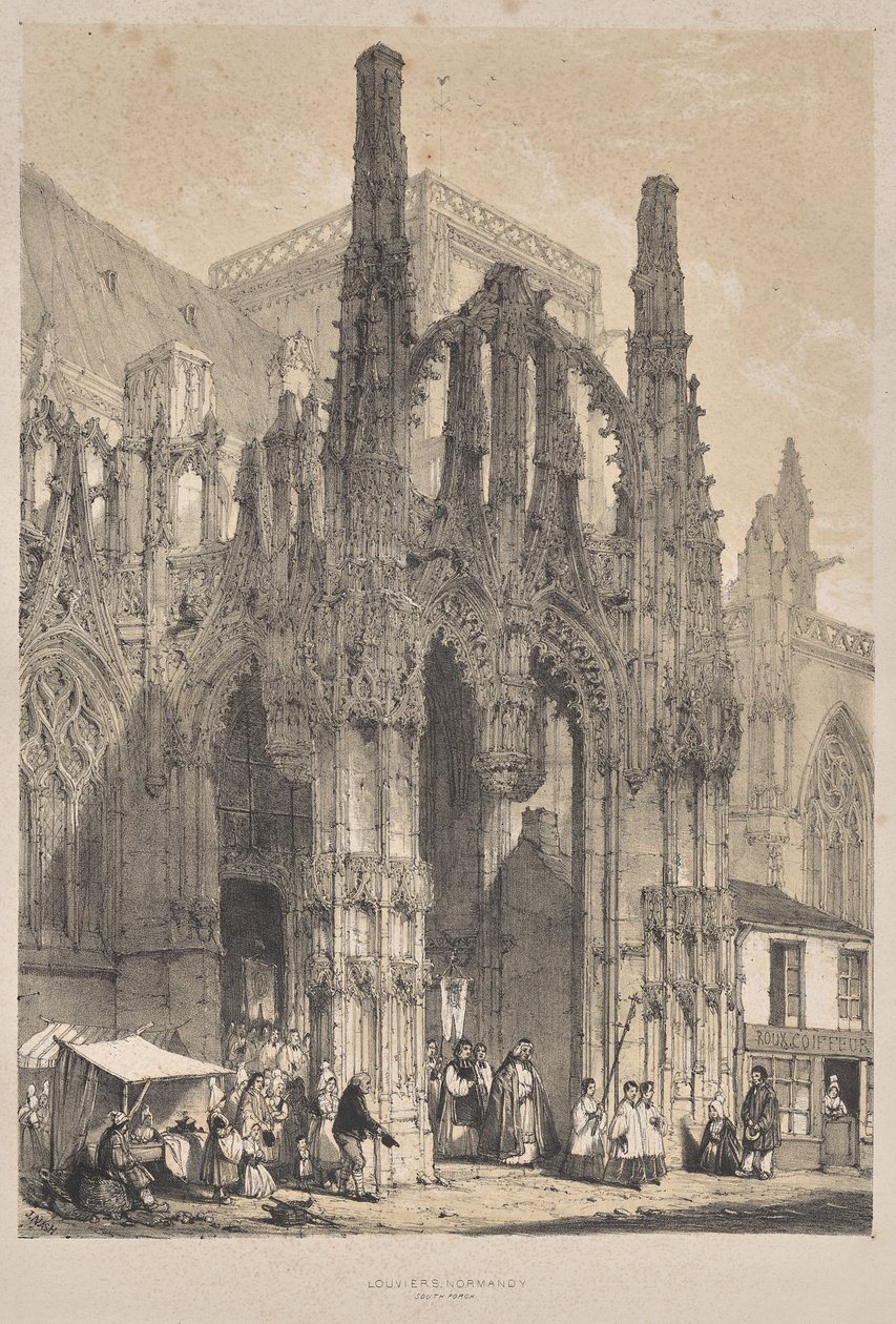 Middelalderens arkitektur: Louviers, Normandie, South Porch av Joseph Nash