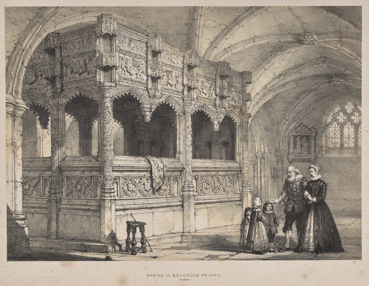 Middelalderens arkitektur: Helligdommen til grevinnen de la Warre i Boxgrove Priory, Sussex av Joseph Nash