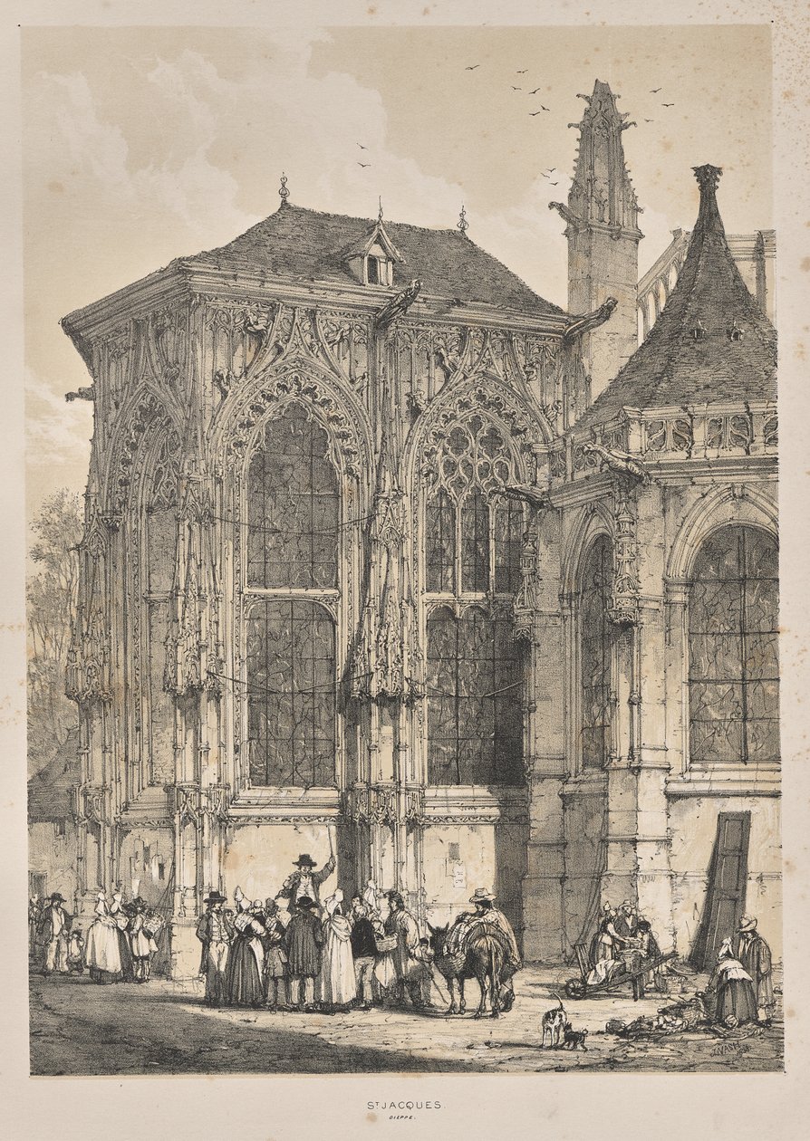 Middelalderens arkitektur: St. Jacques, Dieppe, East End, Eksteriør av Joseph Nash