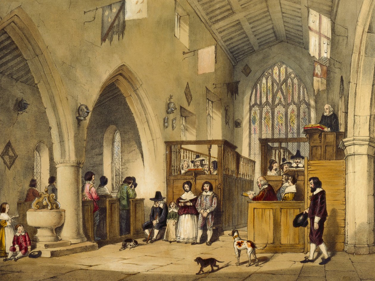 Kapell i Haddon Hall, Derbyshire, 1600, illustrasjon fra 'Architecture of the Middle Ages', 1838 av Joseph Nash
