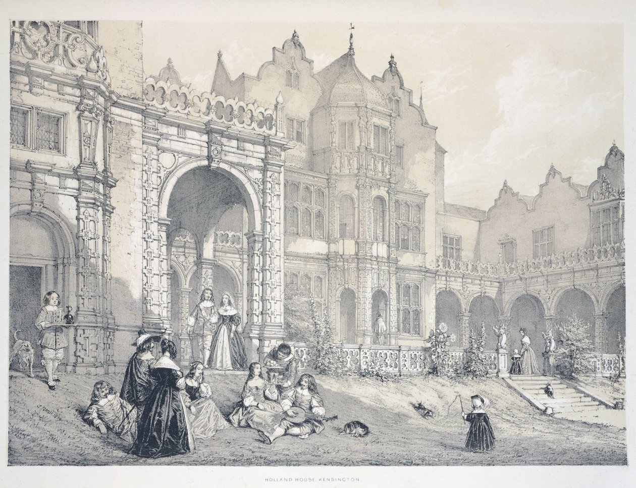 Holland House i Kensington, London, Illustrasjon fra The Mansion in England in the Olden Time, av Joseph Nash av Joseph Nash