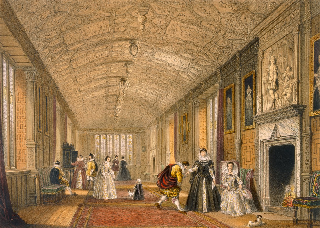 The Long Gallery i Lanhydrock, Cornwall, 1600. av Joseph Nash