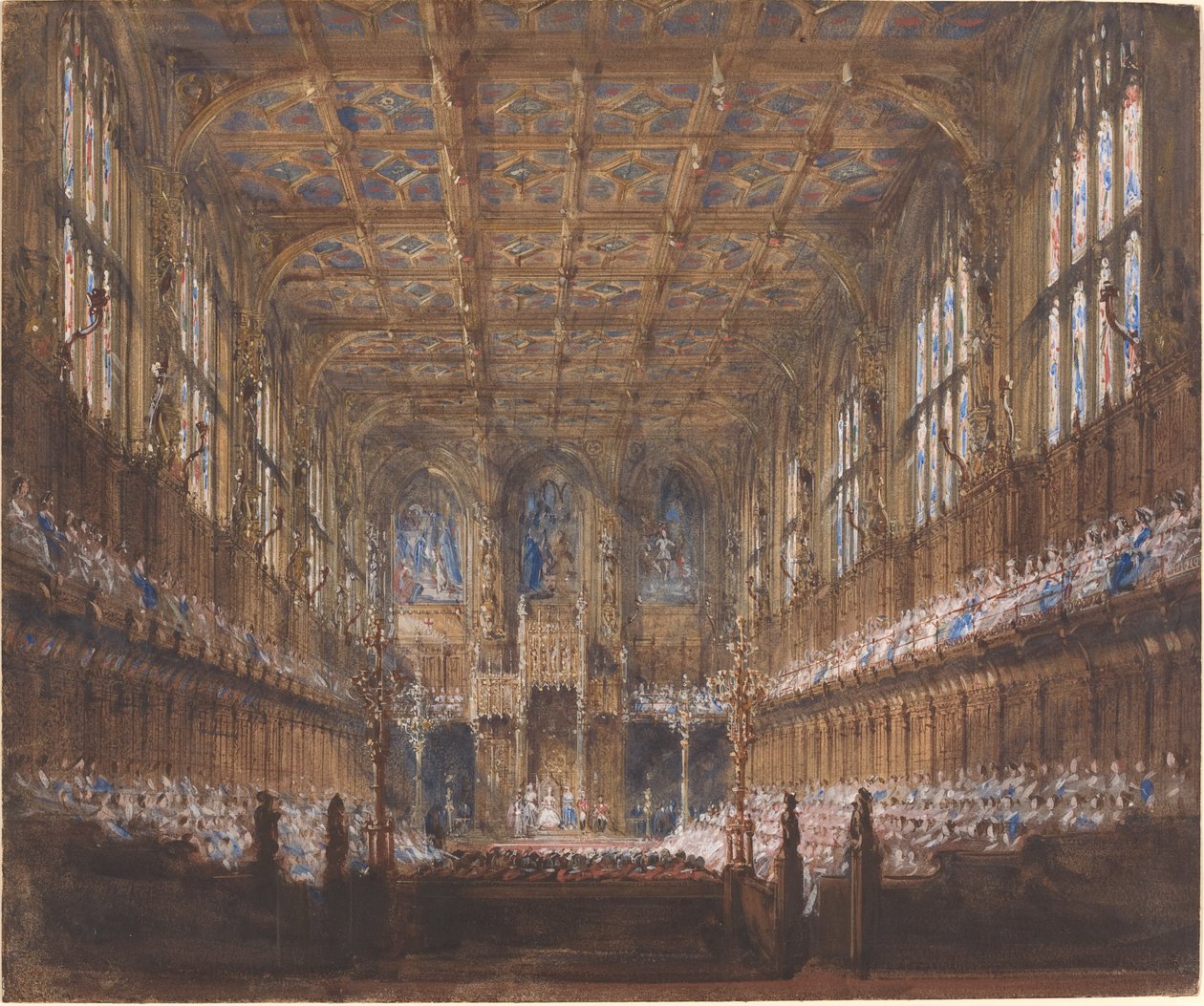 Statens åpning av parlamentet i det gjenoppbygde House of Lords av Joseph Nash