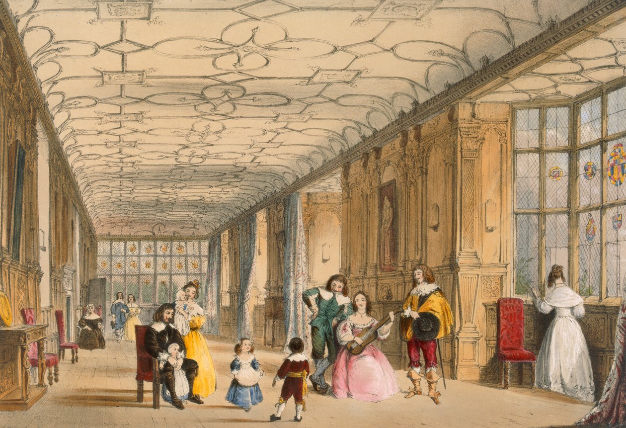 Utsikt over Long Hall i Haddon, Derbyshire, ca. 1600, fra 