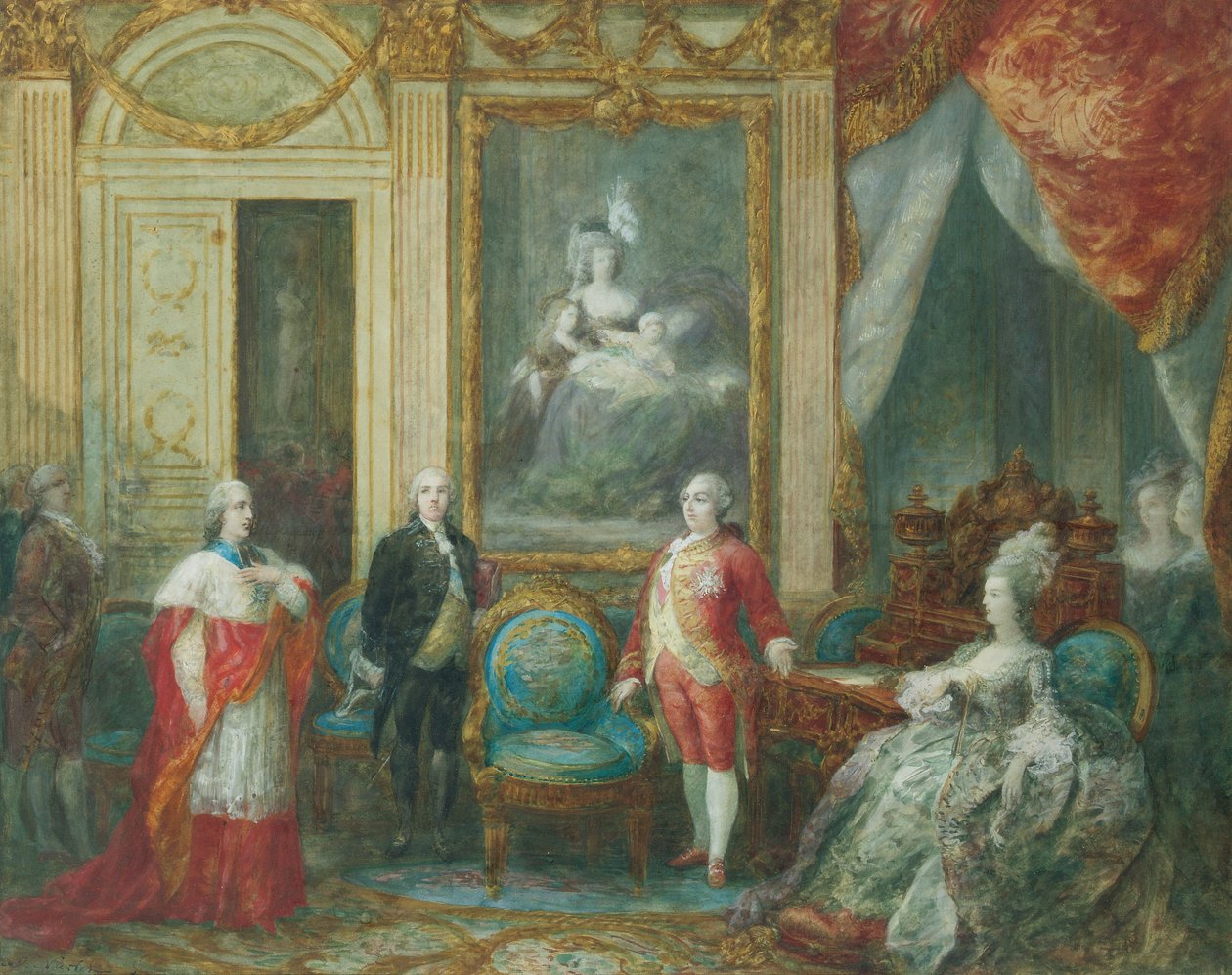 Louis XVI og hans kone Marie Antoinette mottar en kardinal av Joseph Navlet