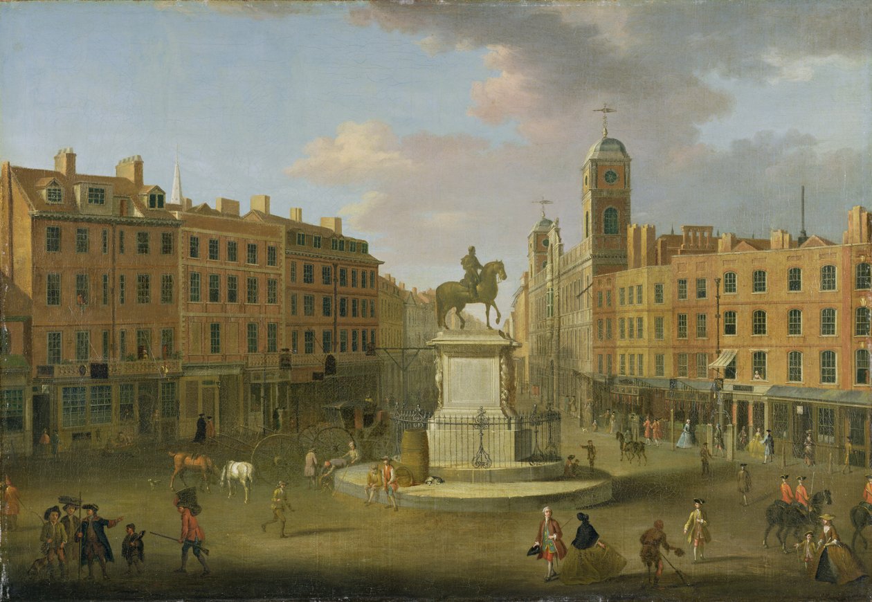Charing Cross, med statuen av kong Charles I og Northumberland House, ca. 1750 av Joseph Nickolls