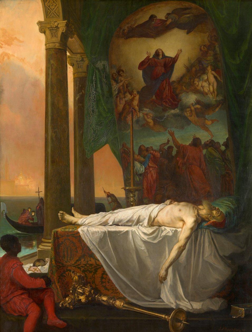 Titian ligger i staten ved Palazzo Barberino (olje på lerret) av Joseph Nicolas Robert Fleury