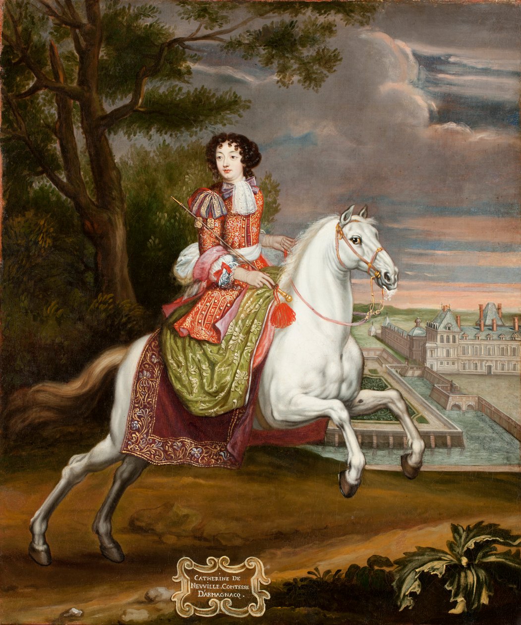Ridesportrett av Catherine de Neufville de Villeroy, grevinne av Armagnac 1639-1707, 1670-årene. av Joseph Parrocel