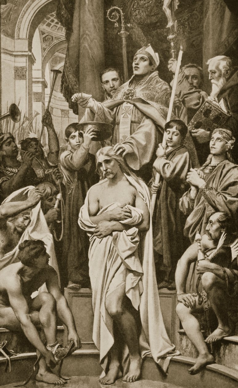 The Baptism of Clovis, Reims, 496 AD, illustrasjon fra 