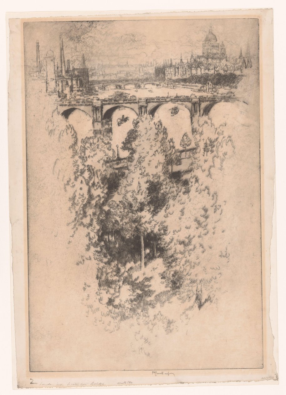 London over Waterloo Bridge (tittel på objekt) av Joseph Pennell (signed by artist)