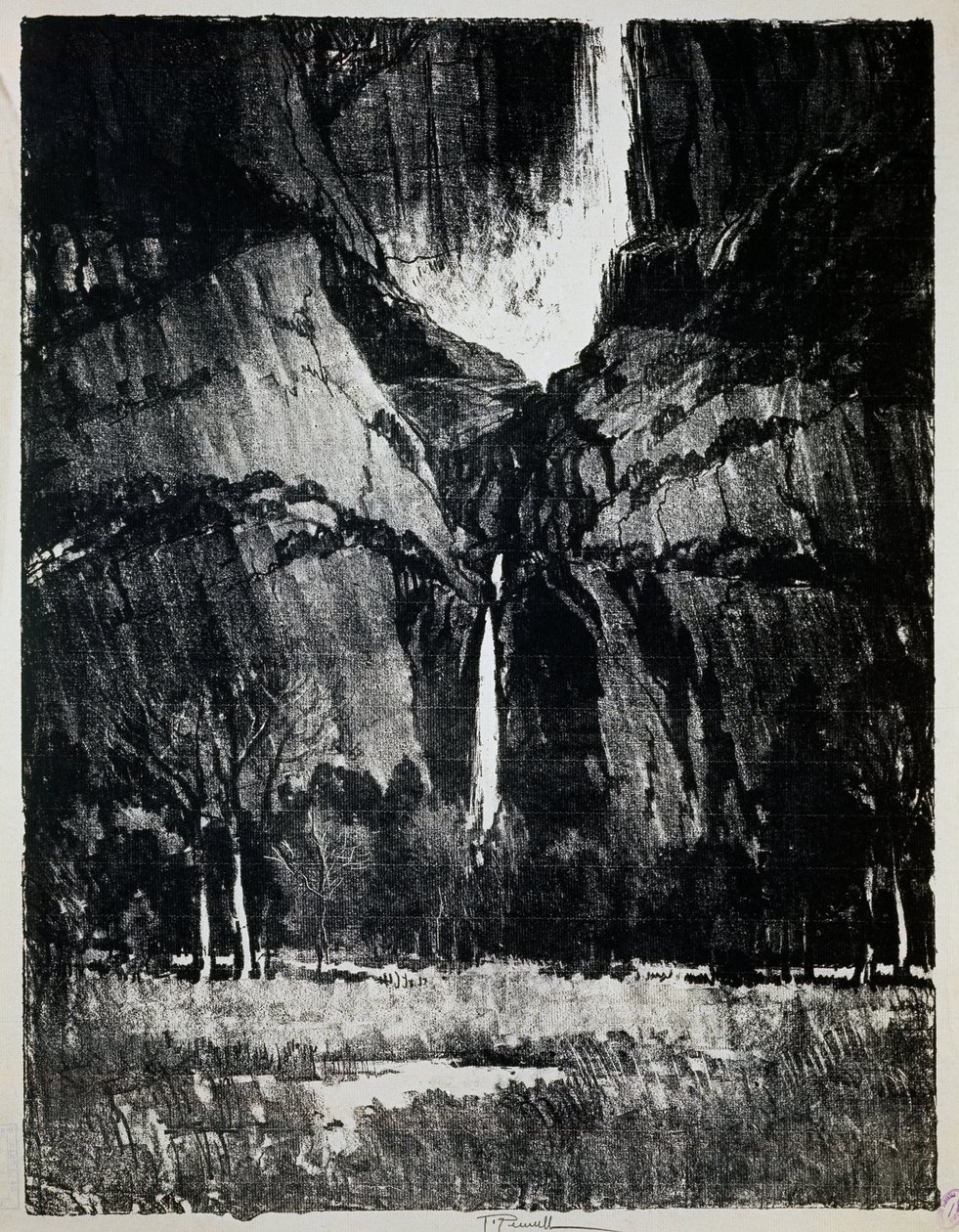 Ved foten av fossen, av Joseph Pennell (1857-1926), gravering av Joseph Pennell