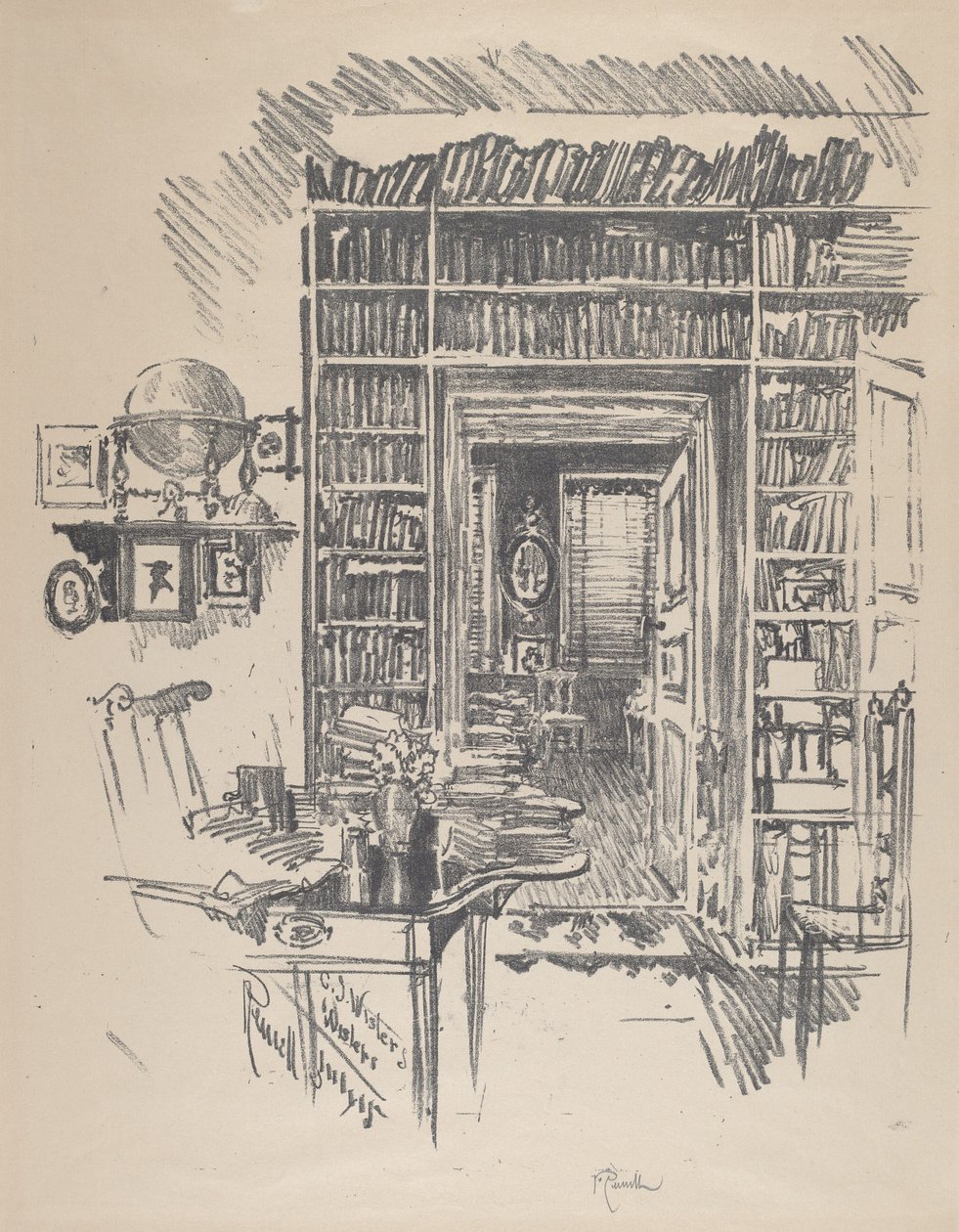 Bibliotekrommet hos dr. Wister av Joseph Pennell