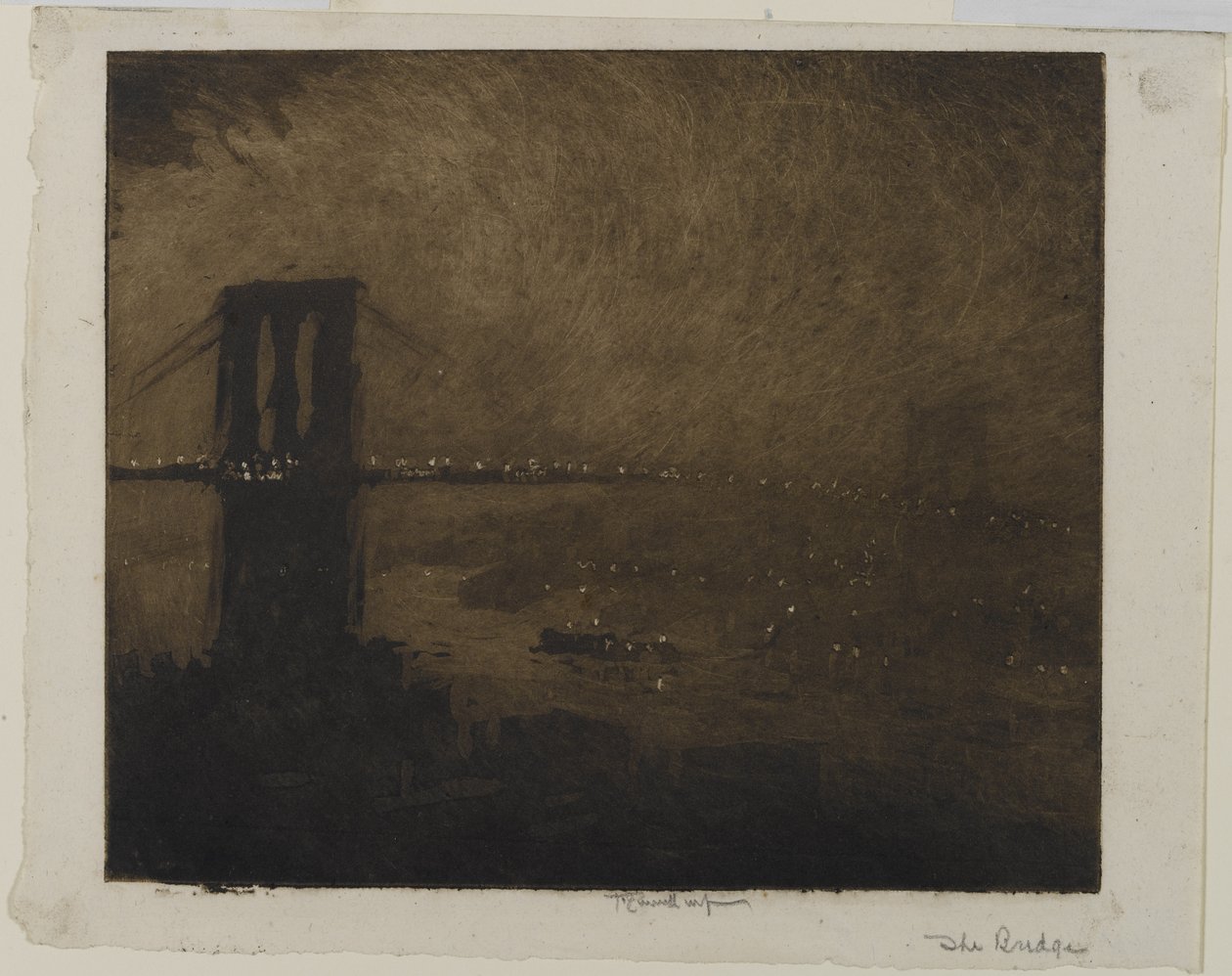 Brooklyn Bridge om natten, 1922 av Joseph Pennell
