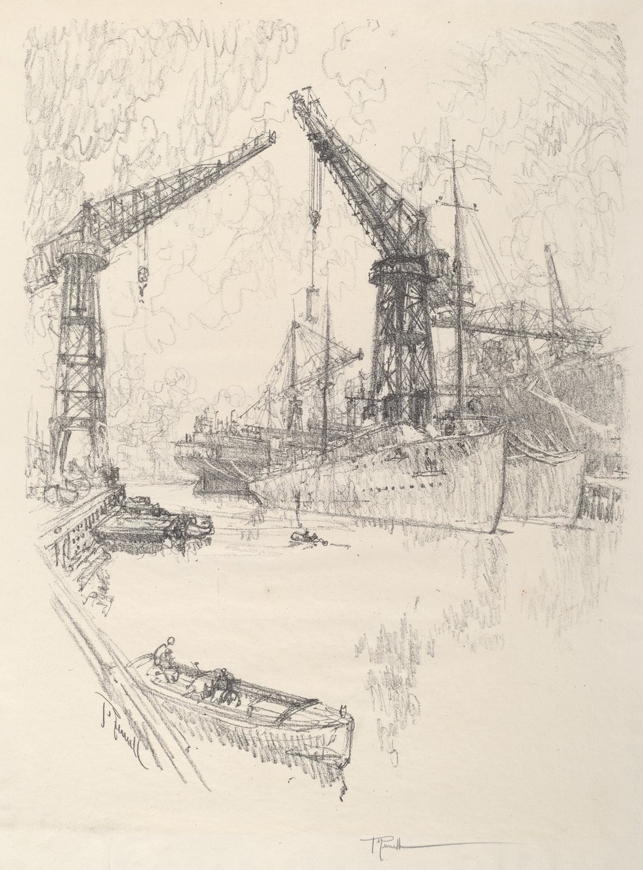 Building Destroyers, 1917. av Joseph Pennell
