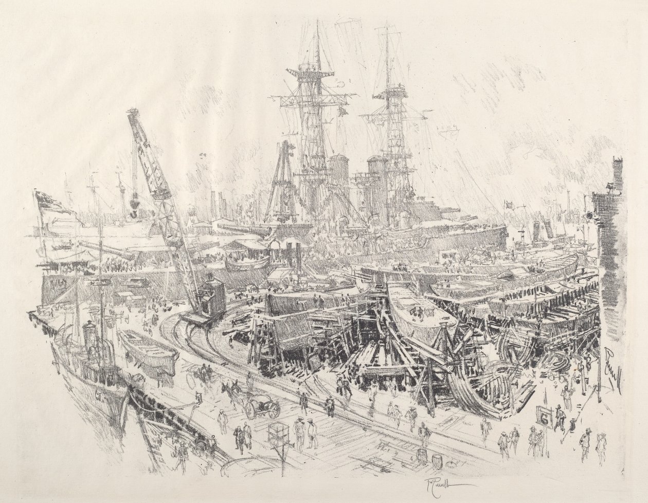 Bygge ubåtjagere av Joseph Pennell