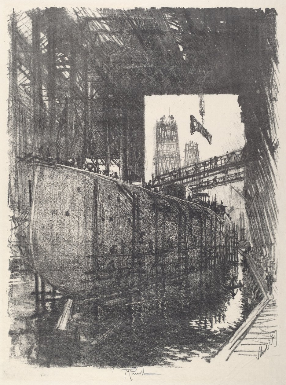 Bygge slagskipet, 1917. av Joseph Pennell