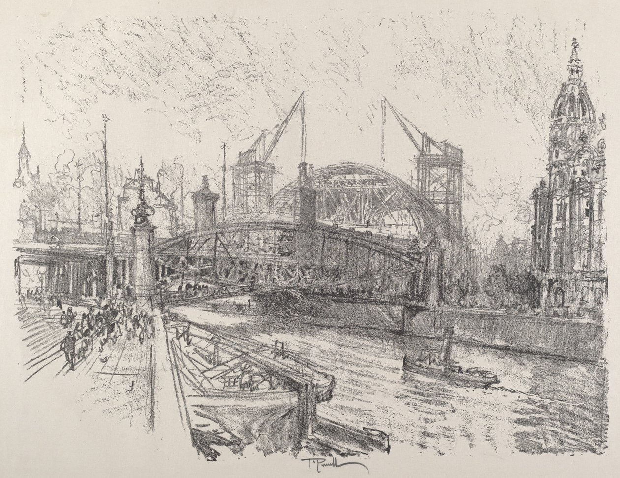 Bygging av Freidrich-Strasse stasjon, 1921. av Joseph Pennell