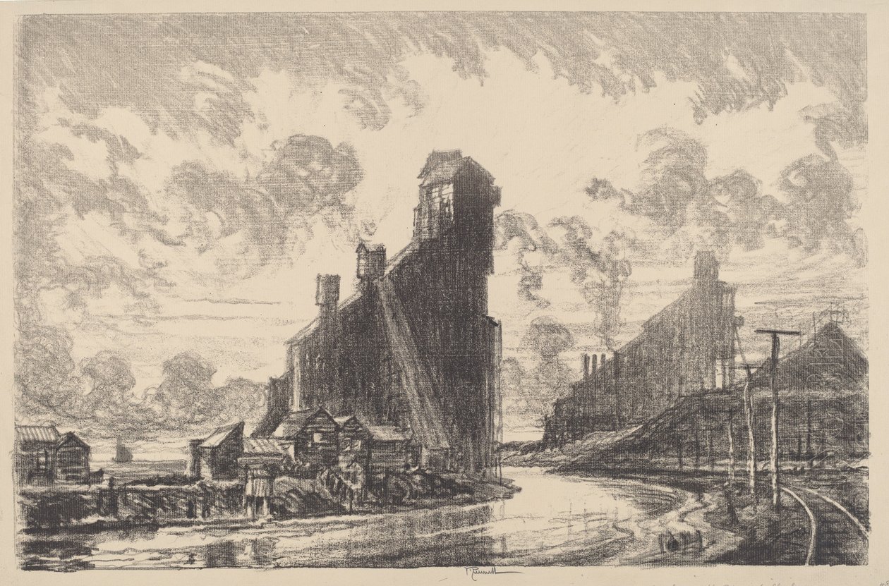 Kullbryter ved elven, 1910. av Joseph Pennell