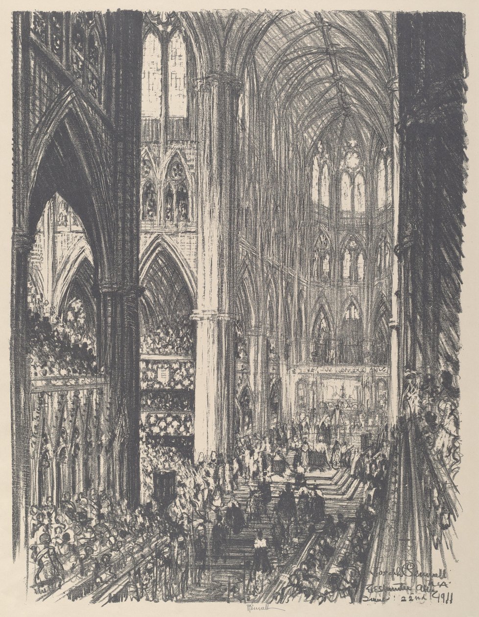 Kroningen av kong George V og dronning Mary i Westminster Abbey av Joseph Pennell
