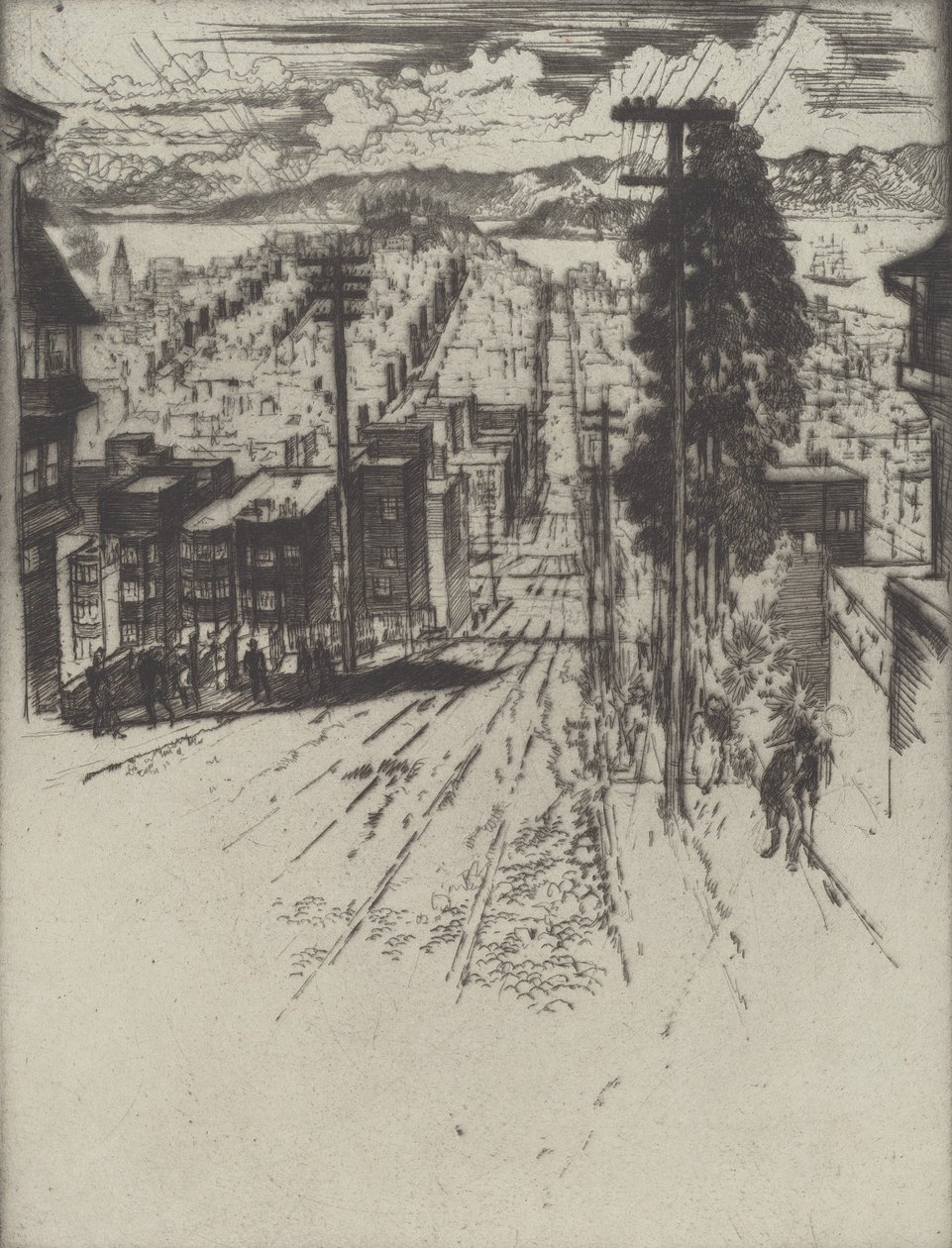 Down and Up the Hills to the Bay, San Francisco, 1912. av Joseph Pennell