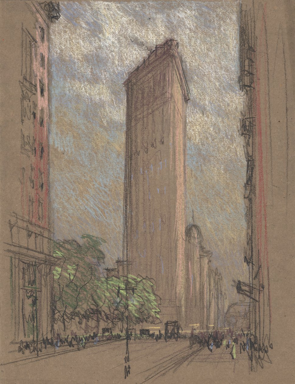 Tegning av Flatiron Building av Pennell, ca. 1904 (blyant og fargestift på papir) av Joseph Pennell