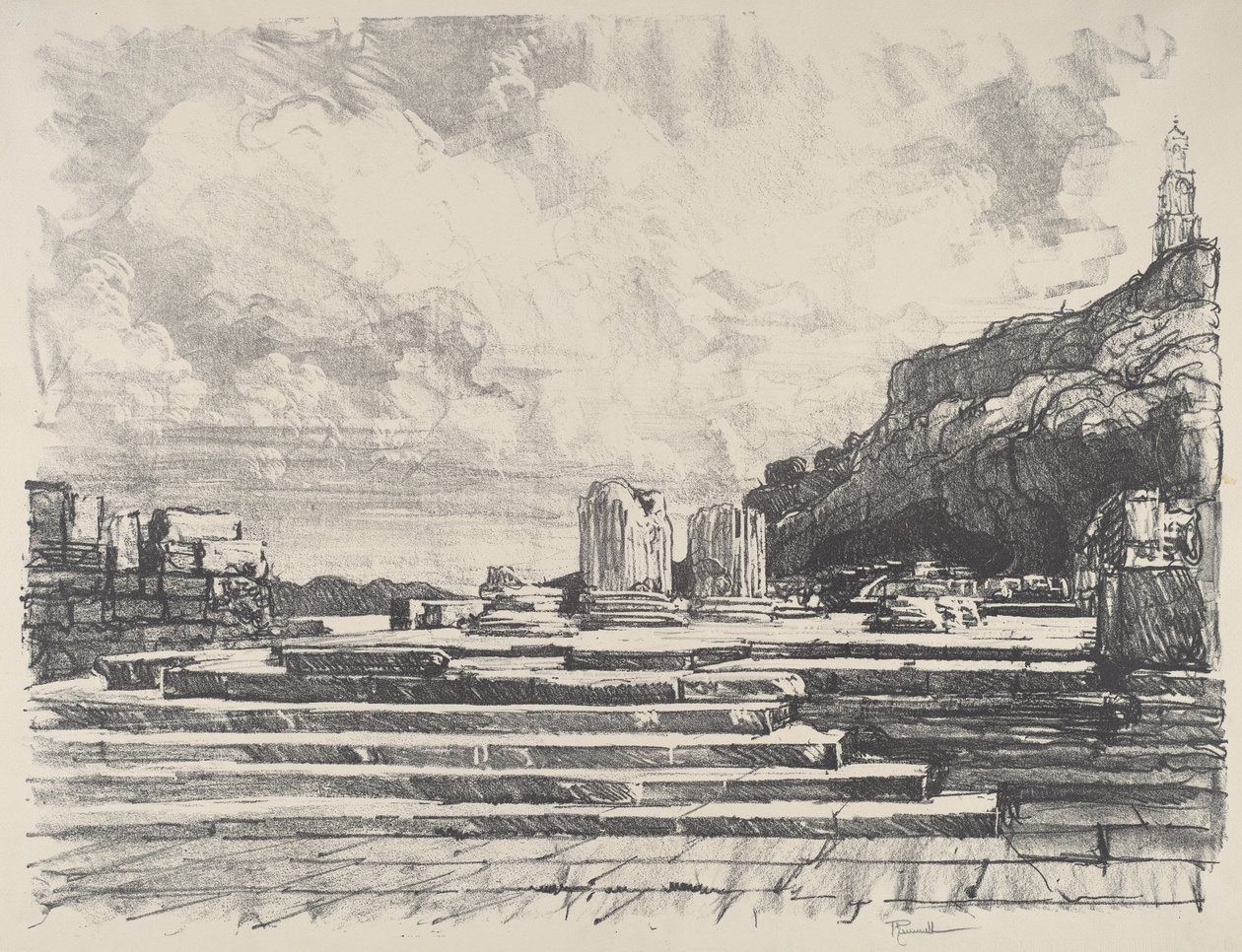 Eleusis, tempelets fortau, 1913. av Joseph Pennell