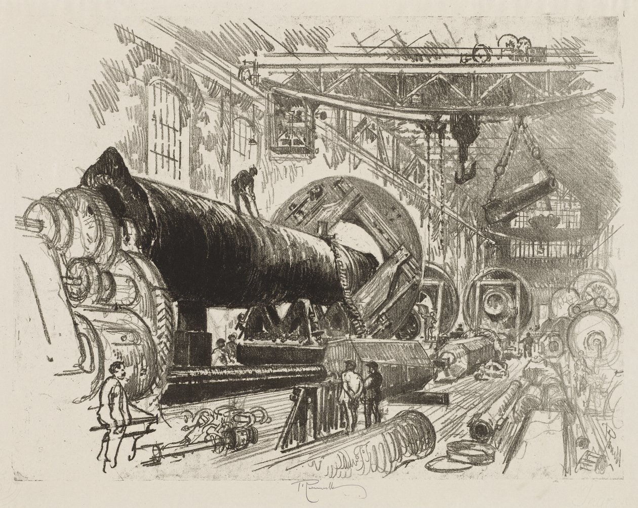 Engelsk krigsarbeid: Cutting and Turning a Big Gun av Joseph Pennell
