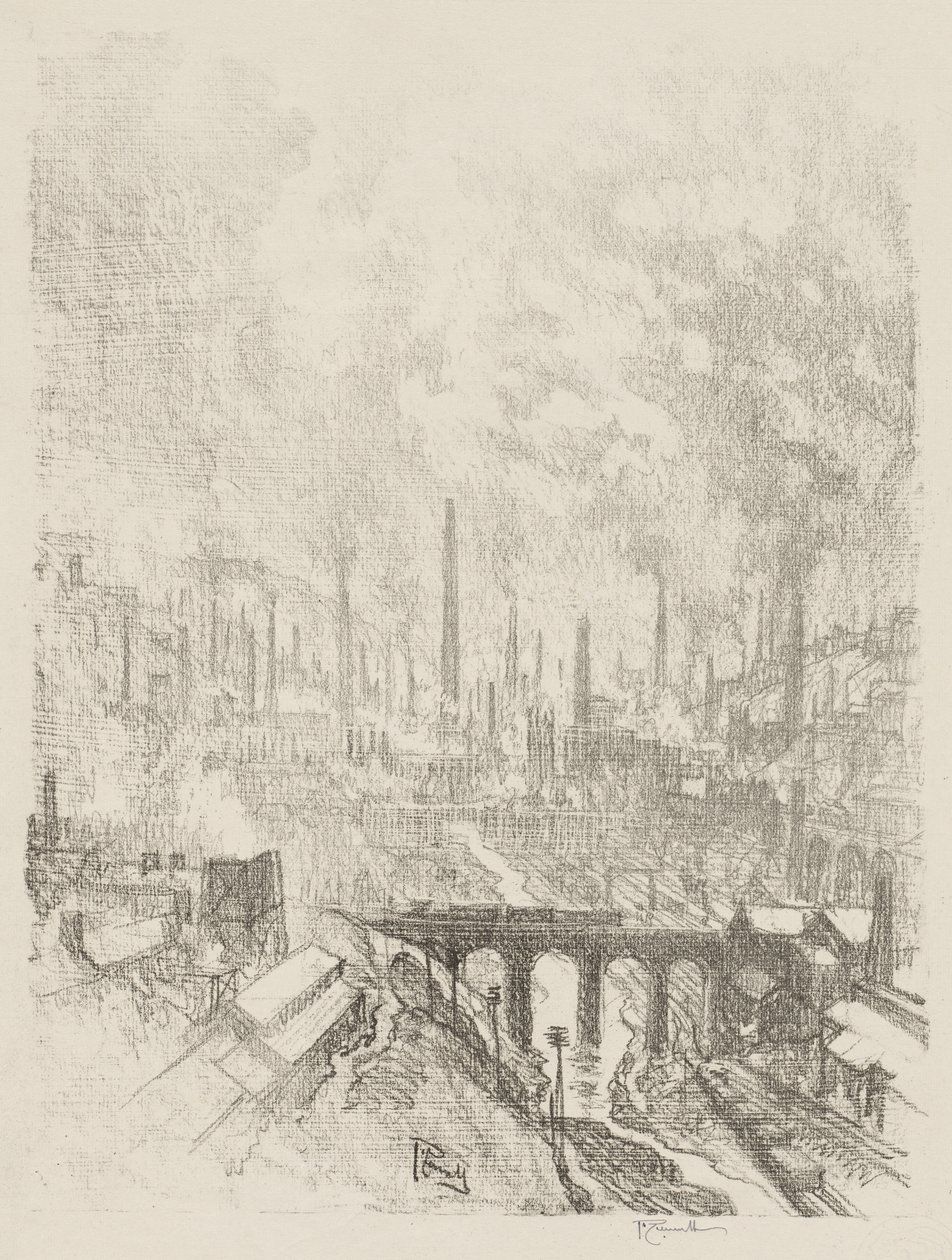 Engelsk krigsarbeid: Munitions City, nr. 1 av Joseph Pennell